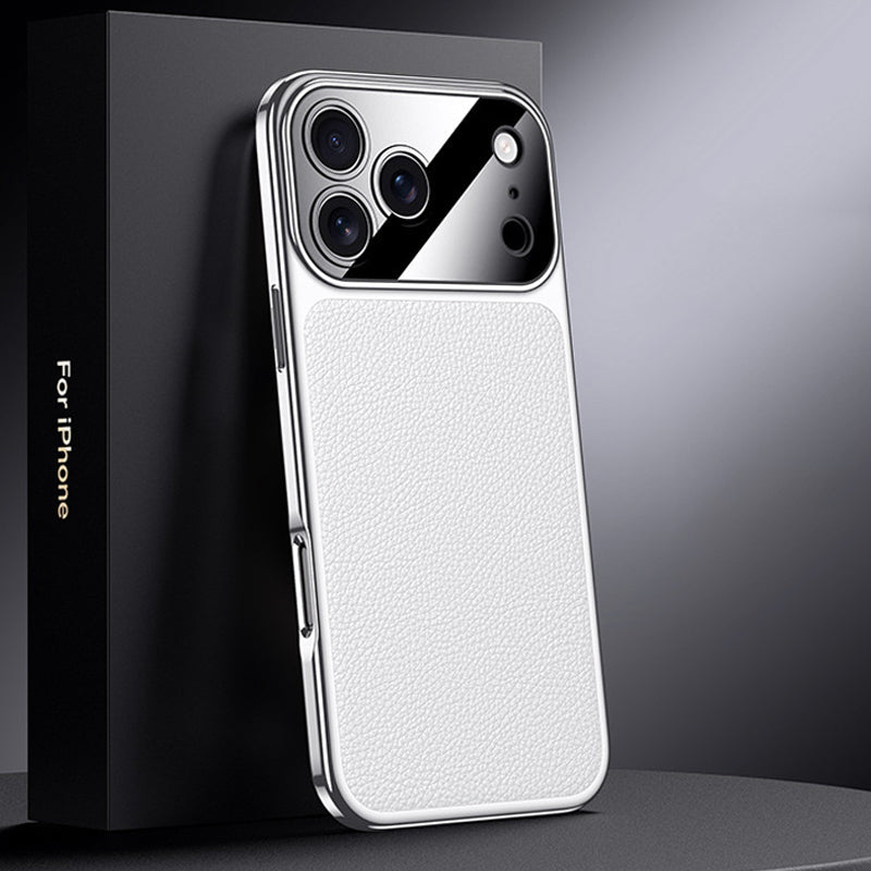 LuxEdge® – Electroplated Genuine Leather Case for iPhone 17 Series - White| Fonkayz