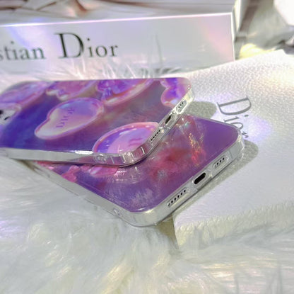 Luxury CD-Inspired Iridescent Heart Phone Case