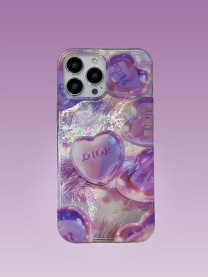 Luxury CD-Inspired Iridescent Heart Phone Case