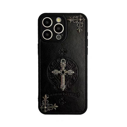Chrome Hearts Black luxury leather iphone Case