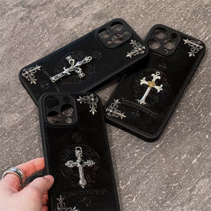 Chrome Hearts Black luxury leather iphone Case