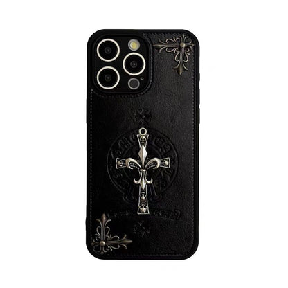 Chrome Hearts Black luxury leather iphone Case