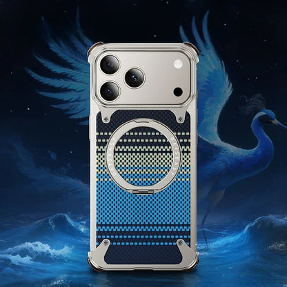 iPhone Frameless Alloy + Fabric Plaid Case – Hybrid Frame with Ring Stand - FonKayz