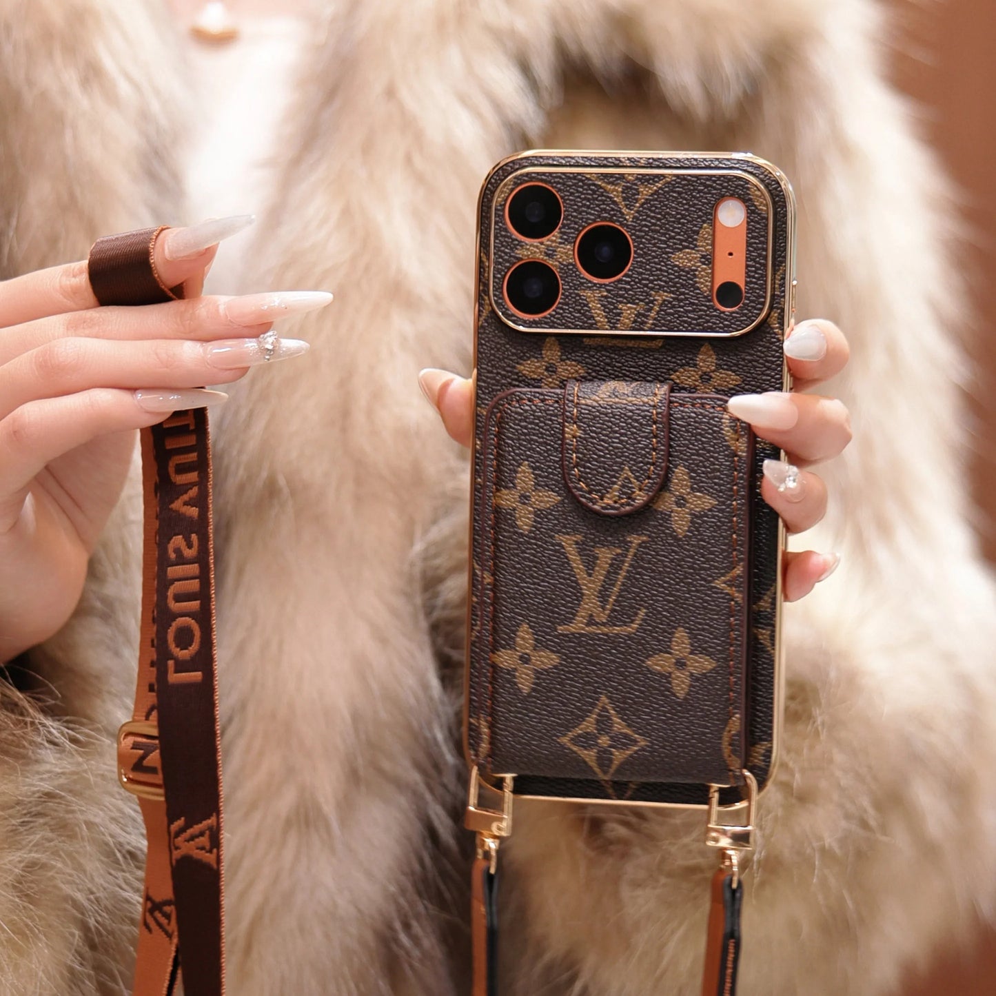 iPhone 17 Pro Max Luxury Card Holder Strap Case