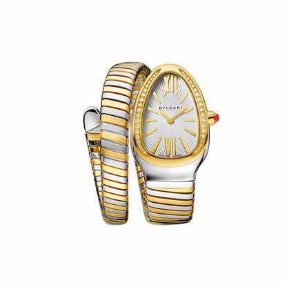 BVLGR Serpenti Tubogas – Silver with White Dial, Diamond-Set