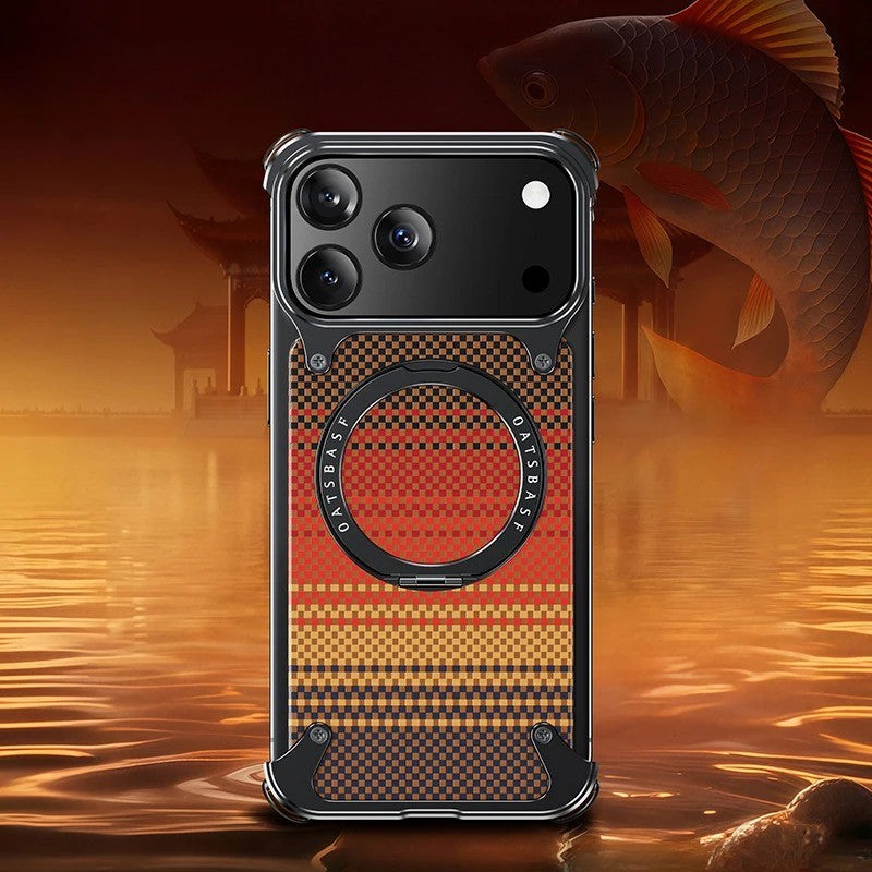 iPhone Frameless Alloy + Fabric Plaid Case – Hybrid Frame with Ring Stand - FonKayz