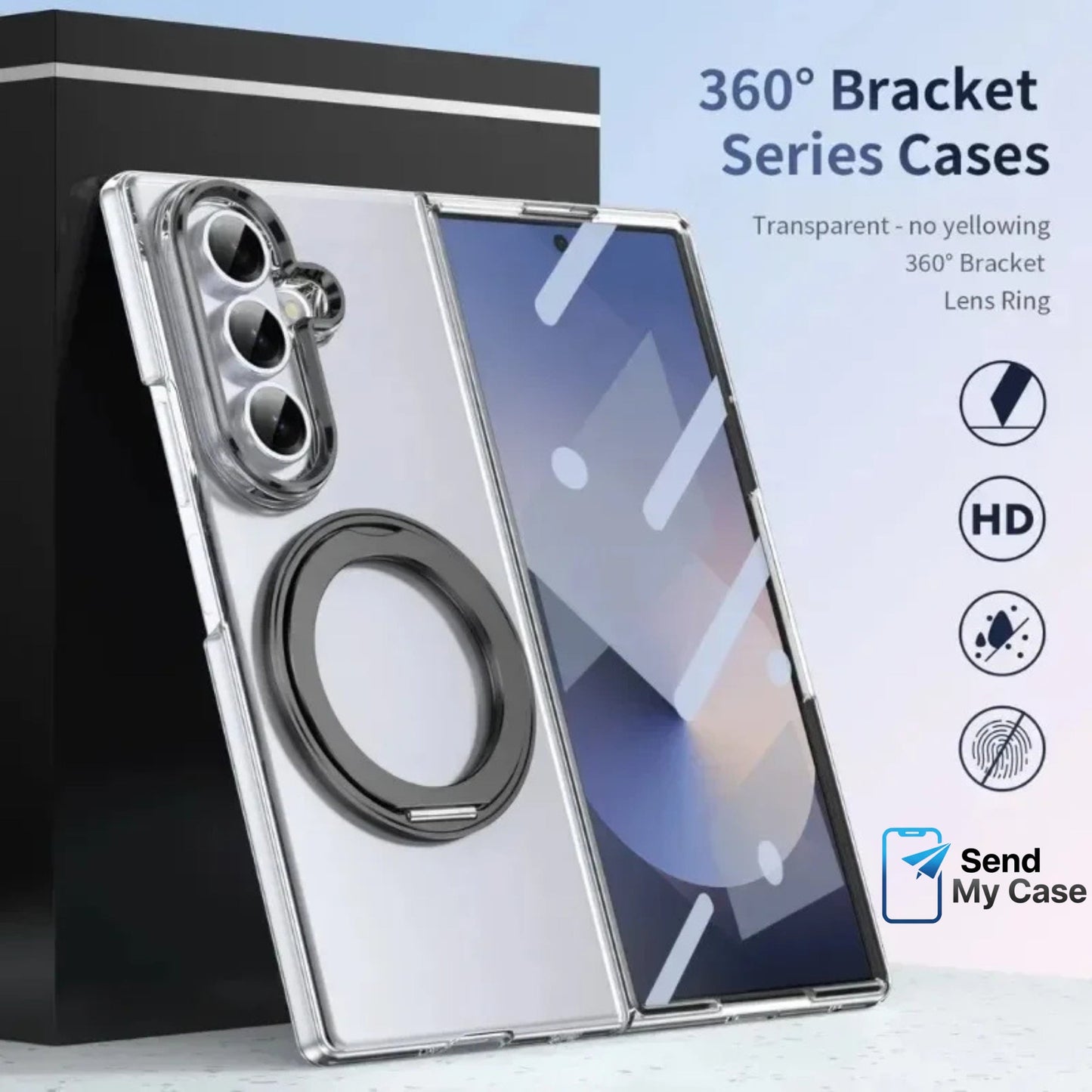 Galaxy Z Fold Clear Magnetic Ring Kickstand Case