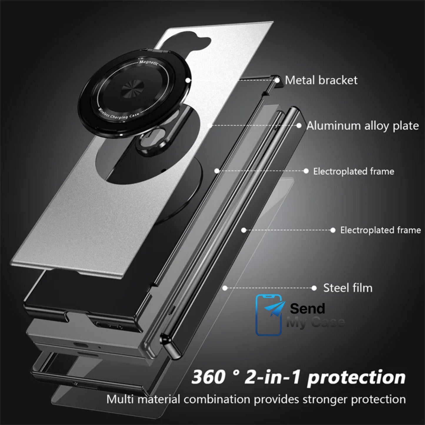Galaxy Z Fold Magnetic Armor Case with 360° Rotating Stand