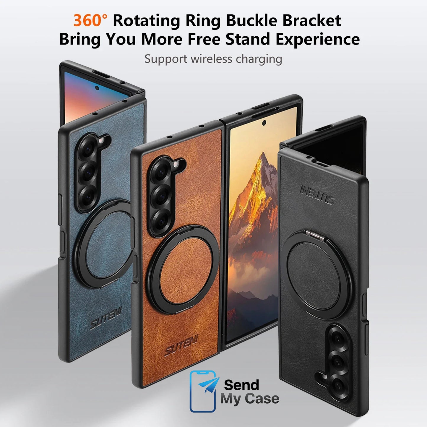 Samsung Galaxy Z Fold Magnetic Leather Ring Stand Case