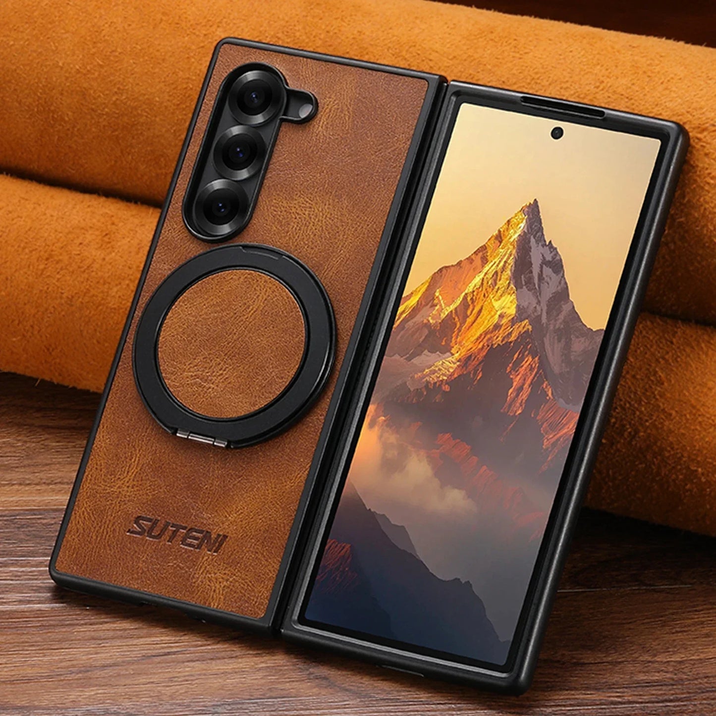 Samsung Galaxy Z Fold Magnetic Leather Ring Stand Case