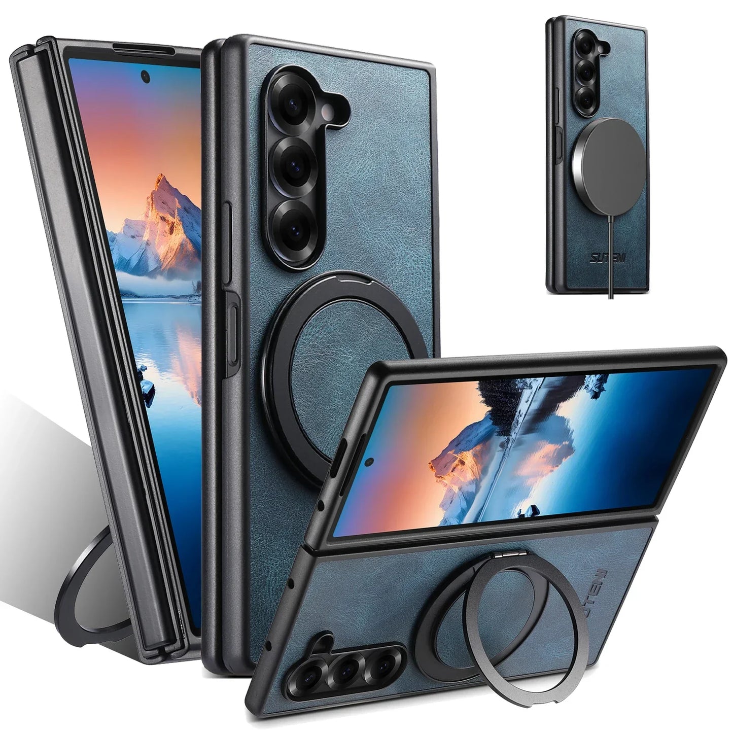 Samsung Galaxy Z Fold Magnetic Leather Ring Stand Case