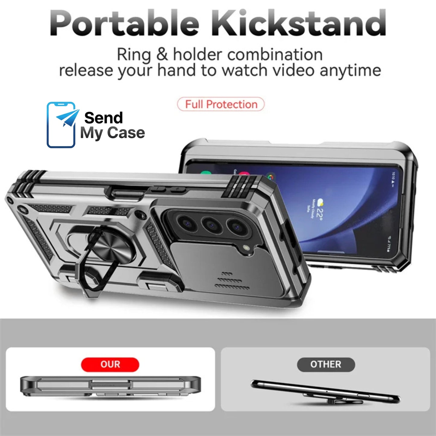 Galaxy Z Fold Rugged Armor Kickstand Case with Camera Cover