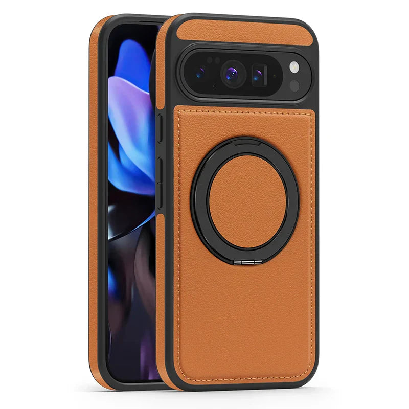 Google Pixel 10 Pro XL Leather Magnetic Ring Stand Case
