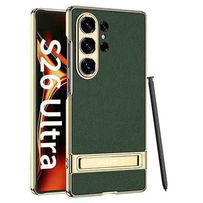 Samsung Galaxy S26 Ultra Leather Kickstand Case – Luxury Slim Stand Cover
