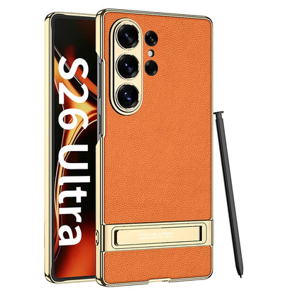 Samsung Galaxy S26 Ultra Leather Kickstand Case – Luxury Slim Stand Cover