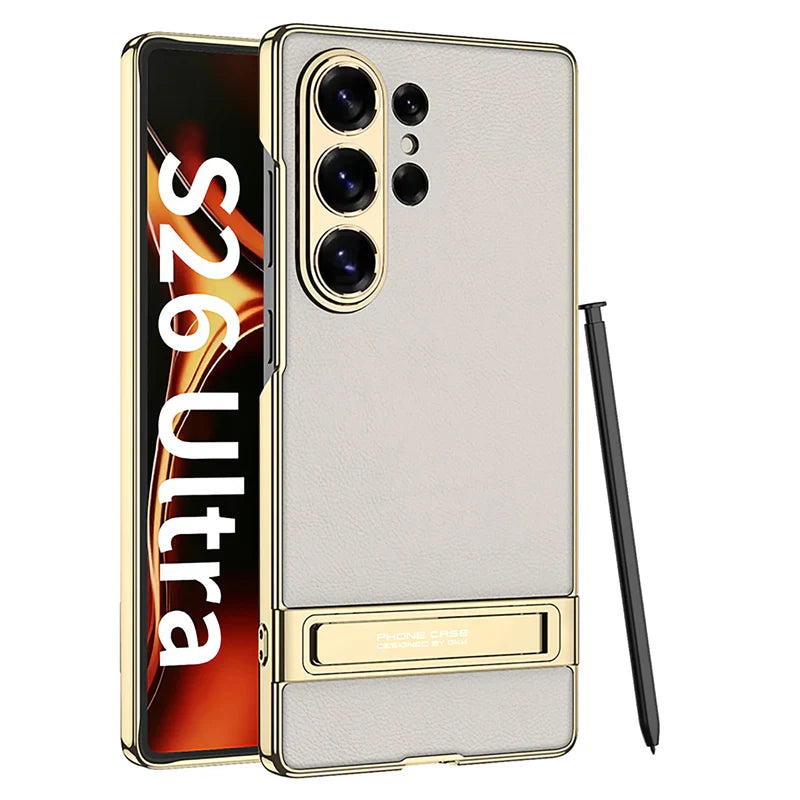 Samsung Galaxy S26 Ultra Leather Kickstand Case – Luxury Slim Stand Cover
