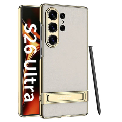 Samsung Galaxy S26 Ultra Leather Kickstand Case – Luxury Slim Stand Cover