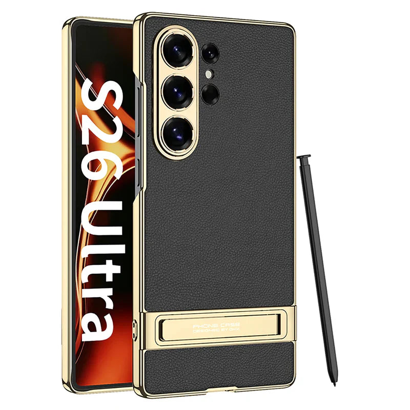 Samsung Galaxy S26 Ultra Leather Kickstand Case – Luxury Slim Stand Cover