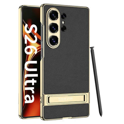 Samsung Galaxy S26 Ultra Leather Kickstand Case – Luxury Slim Stand Cover