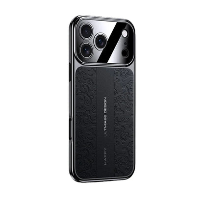 iPhone 17 Pro Max Embossed Leather Case with Metal Camera Shield