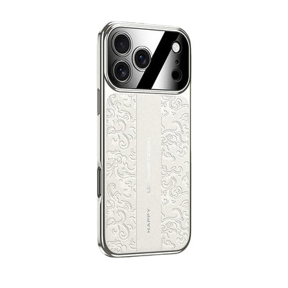 iPhone 17 Pro Max Embossed Leather Case with Metal Camera Shield