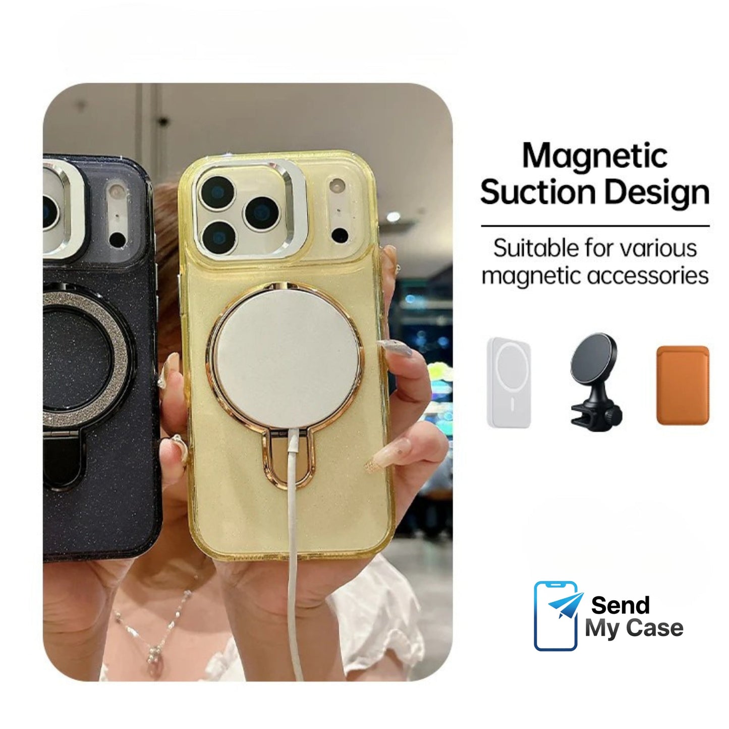 iPhone 17 Pro Max Glitter Magnetic Stand Case