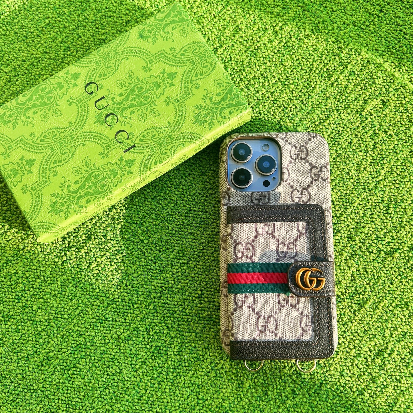 Luxury GG-Style Handmade Card Holder iPhone Case – Vintage Leather Wallet Design (Multiple Models)