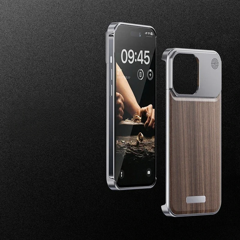 Metal Walnut Frameless Cover for iPhone