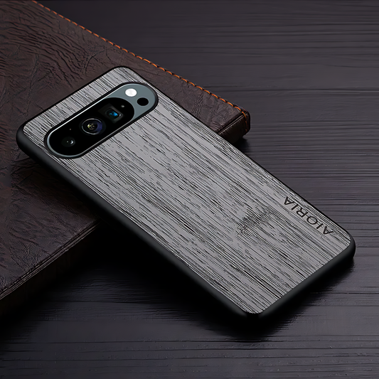 Luxury Bamboo Wood Pattern Leather Case for Google Pixel 9 Pro XL 5G - Scratch Resistant, Wireless Charging Compatible - FonKayz