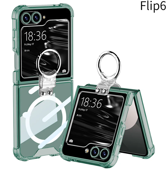 Magnetic All-Inclusive Shockproof Phone Cover with Ring Holder for Galaxy Z Flip 6