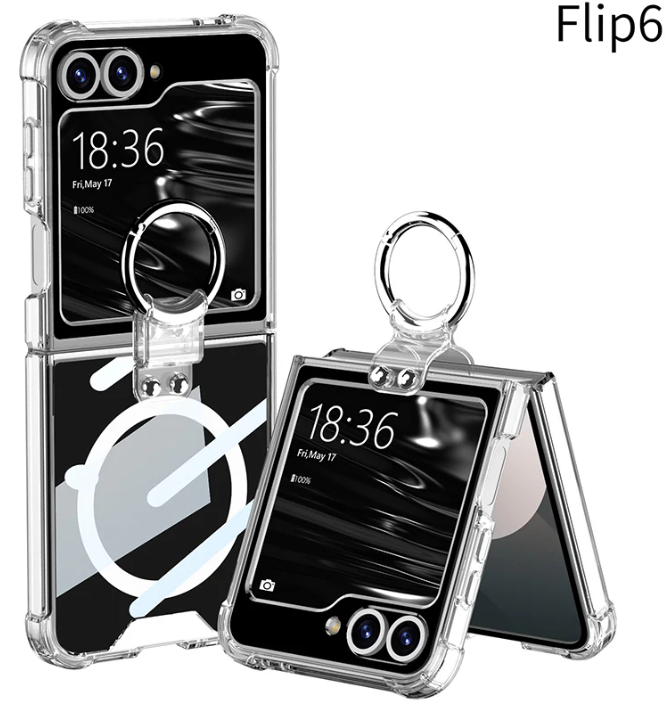 Magnetic All-Inclusive Shockproof Phone Cover with Ring Holder for Galaxy Z Flip 6