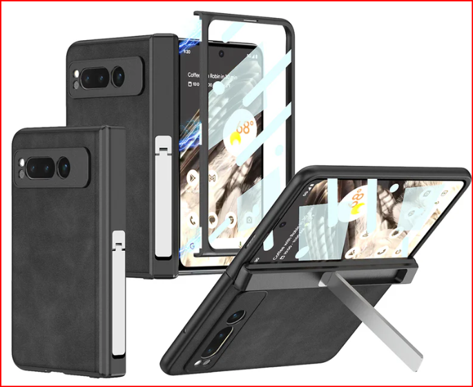 Magnetic Folding Hinge All-Inclusive Leather Case with Tempered Film for Google Pixel Fold - Damped Folding Bracket