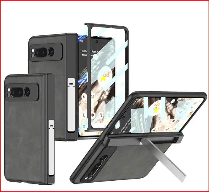 Magnetic Folding Hinge All-Inclusive Leather Case with Tempered Film for Google Pixel Fold - Damped Folding Bracket