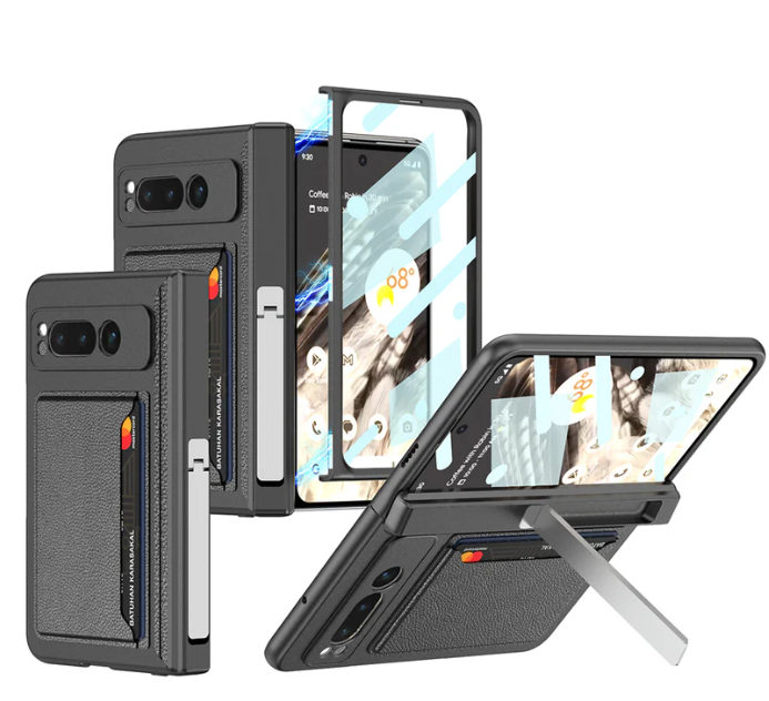 Magnetic Folding All-Inclusive Leather Case with Tempered Film for Google Pixel Fold - Damped Folding Bracket & Card Holder