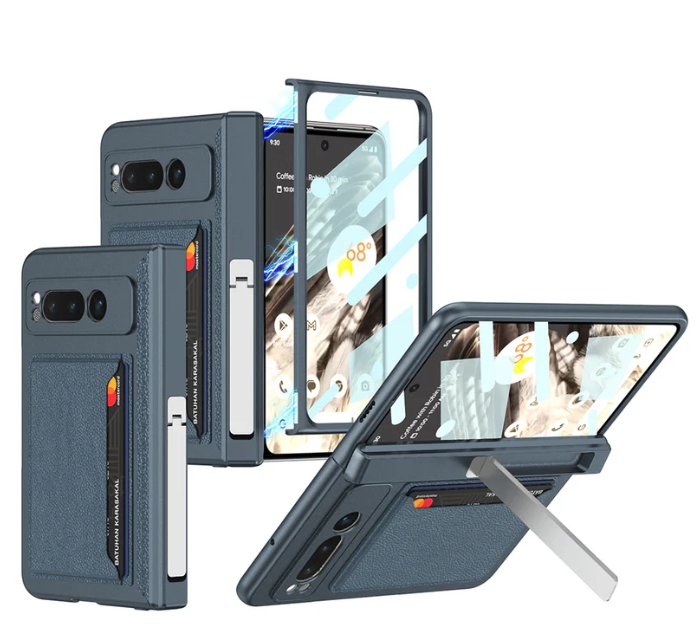 Magnetic Folding All-Inclusive Leather Case with Tempered Film for Google Pixel Fold - Damped Folding Bracket & Card Holder