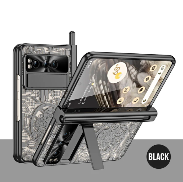 Electroplating Google Pixel Fold Case - All-Inclusive Double Pen Tray Hinge Protection with Screen Protector and Free Stylus - FonKayz