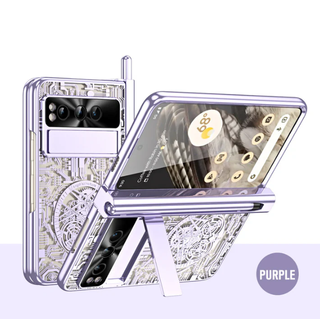 Electroplating Google Pixel Fold Case - All-Inclusive Double Pen Tray Hinge Protection with Screen Protector and Free Stylus - FonKayz