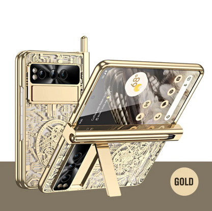 Electroplating Google Pixel Fold Case - All-Inclusive Double Pen Tray Hinge Protection with Screen Protector and Free Stylus - FonKayz