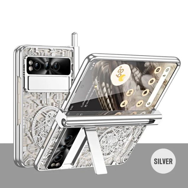 Electroplating Google Pixel Fold Case - All-Inclusive Double Pen Tray Hinge Protection with Screen Protector and Free Stylus - FonKayz