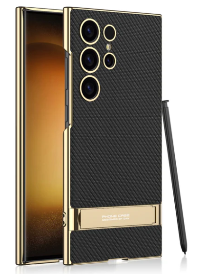 Leather Electroplated Protective Phone Case with Invisible Holder for Galaxy S24, S23 Ultra, Plus - FonKayz