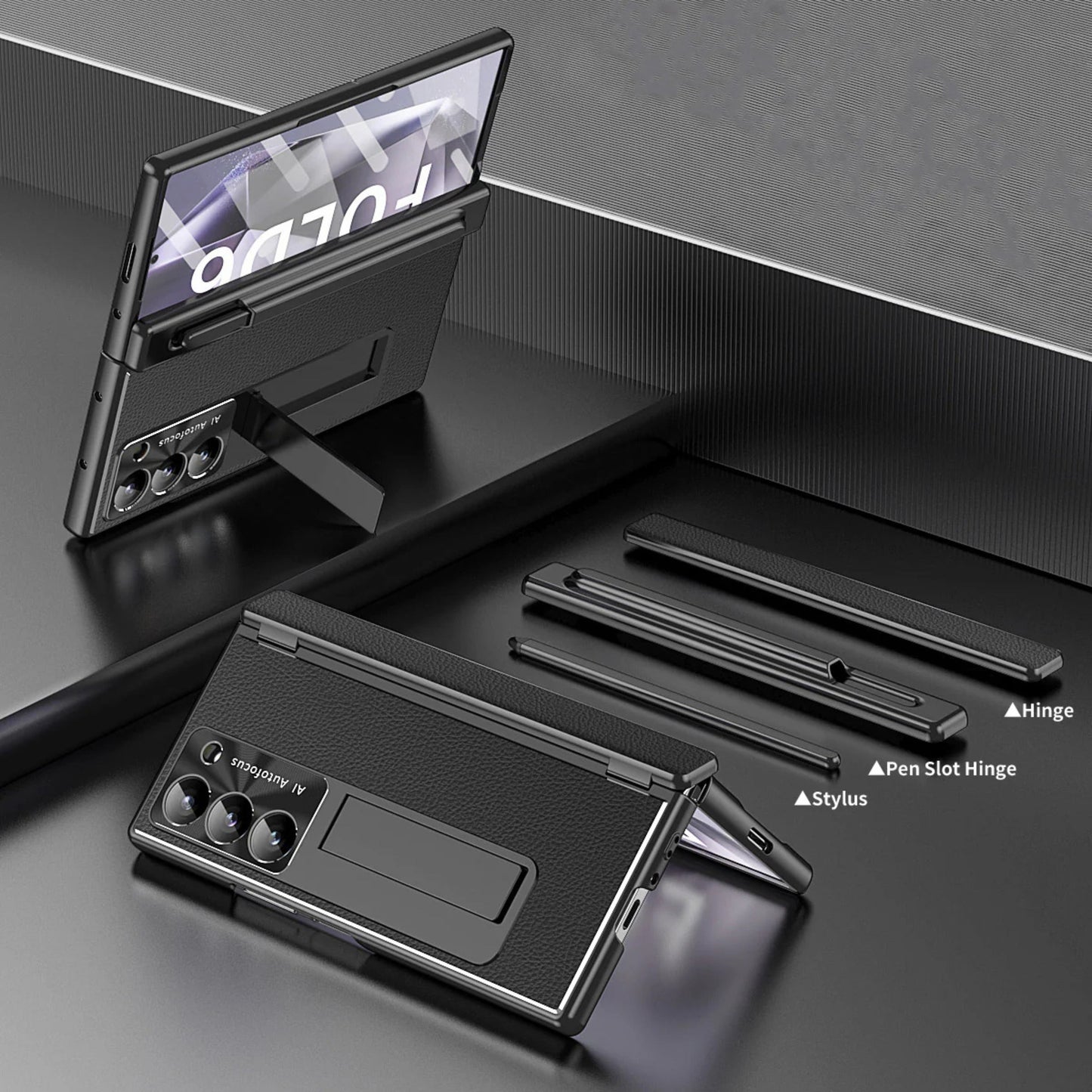 Samsung Galaxy Z Fold 7 Leather Pen Holder Stand Case