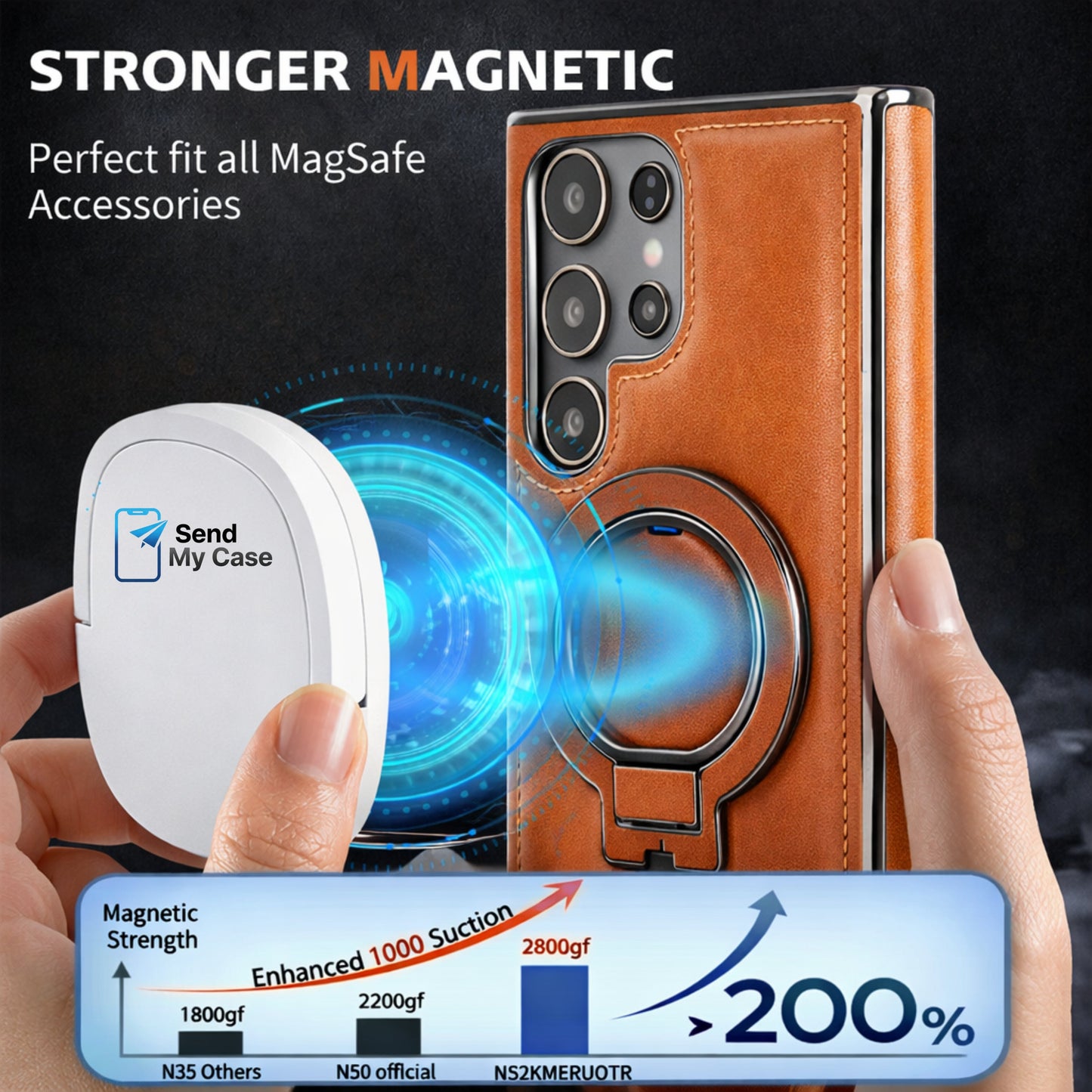 Galaxy S24 Ultra MagSafe Ring Stand Leather Case