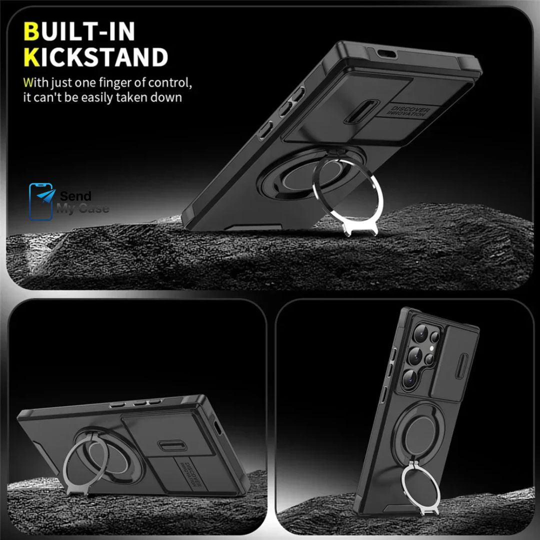 Galaxy S26 Ultra Magnetic Kickstand Armor Case With Slide Camera Cover