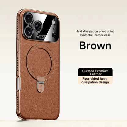 iPhone 17 Pro Max Heat-Dissipation MagSafe Ring Stand Leather Case