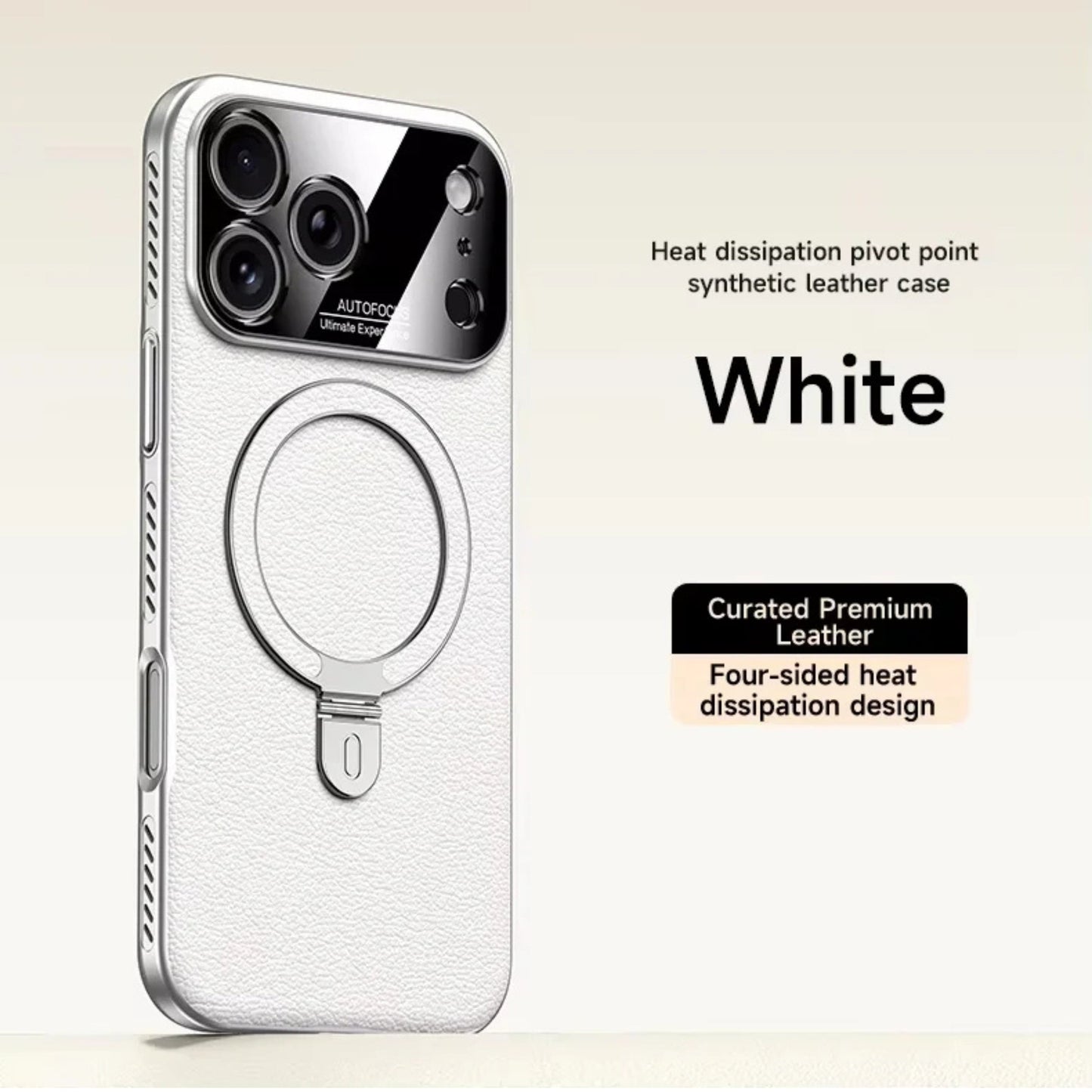 iPhone 17 Pro Max Heat-Dissipation MagSafe Ring Stand Leather Case
