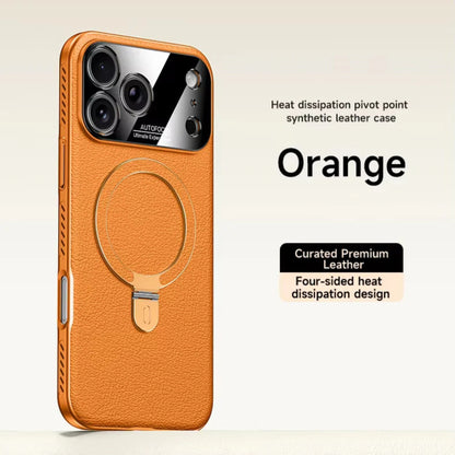 iPhone 17 Pro Max Heat-Dissipation MagSafe Ring Stand Leather Case