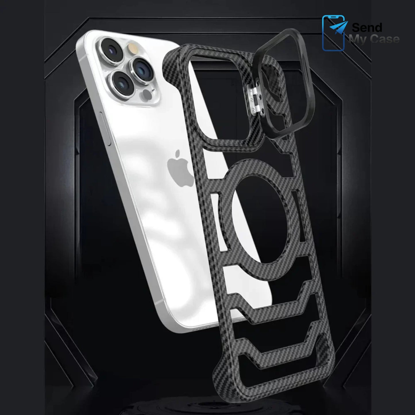 iPhone 17 Pro Max MagSafe Carbon Texture Frameless Case With Lens Holder