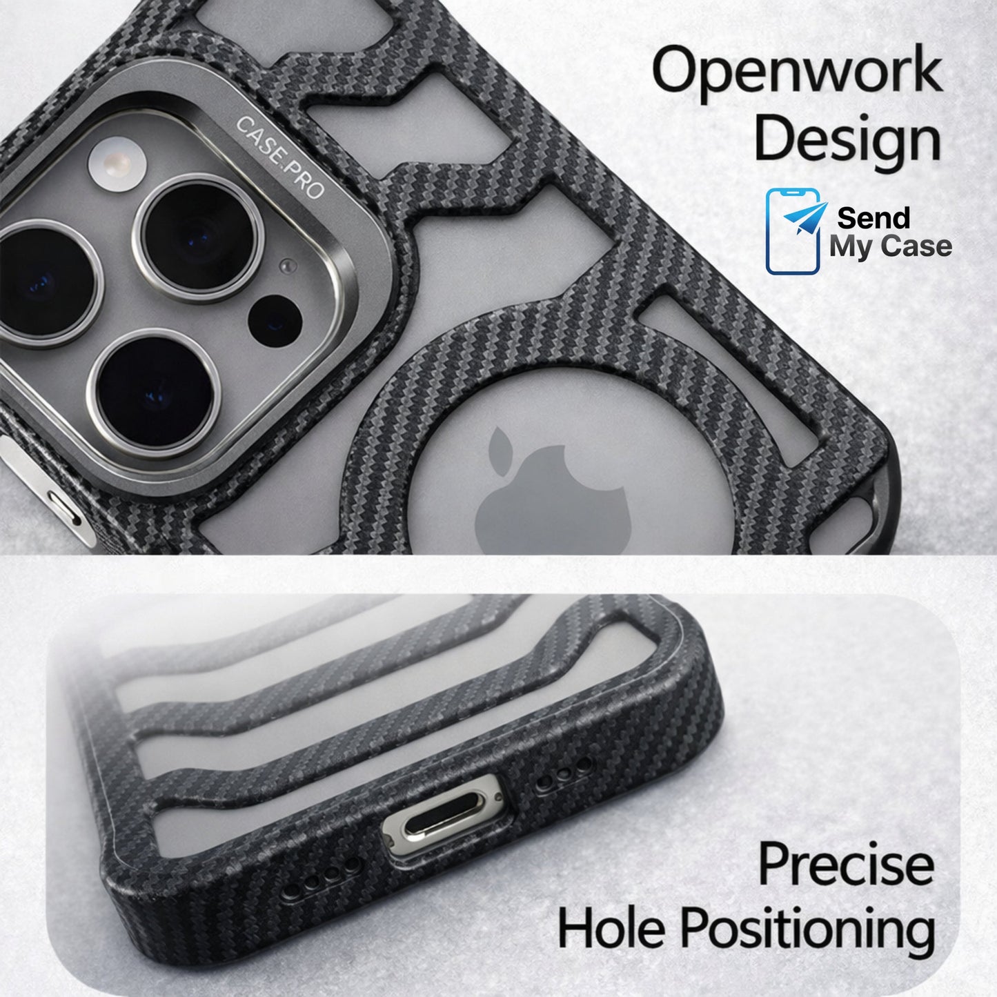 iPhone 17 Pro Max MagSafe Carbon Texture Frameless Case With Lens Holder