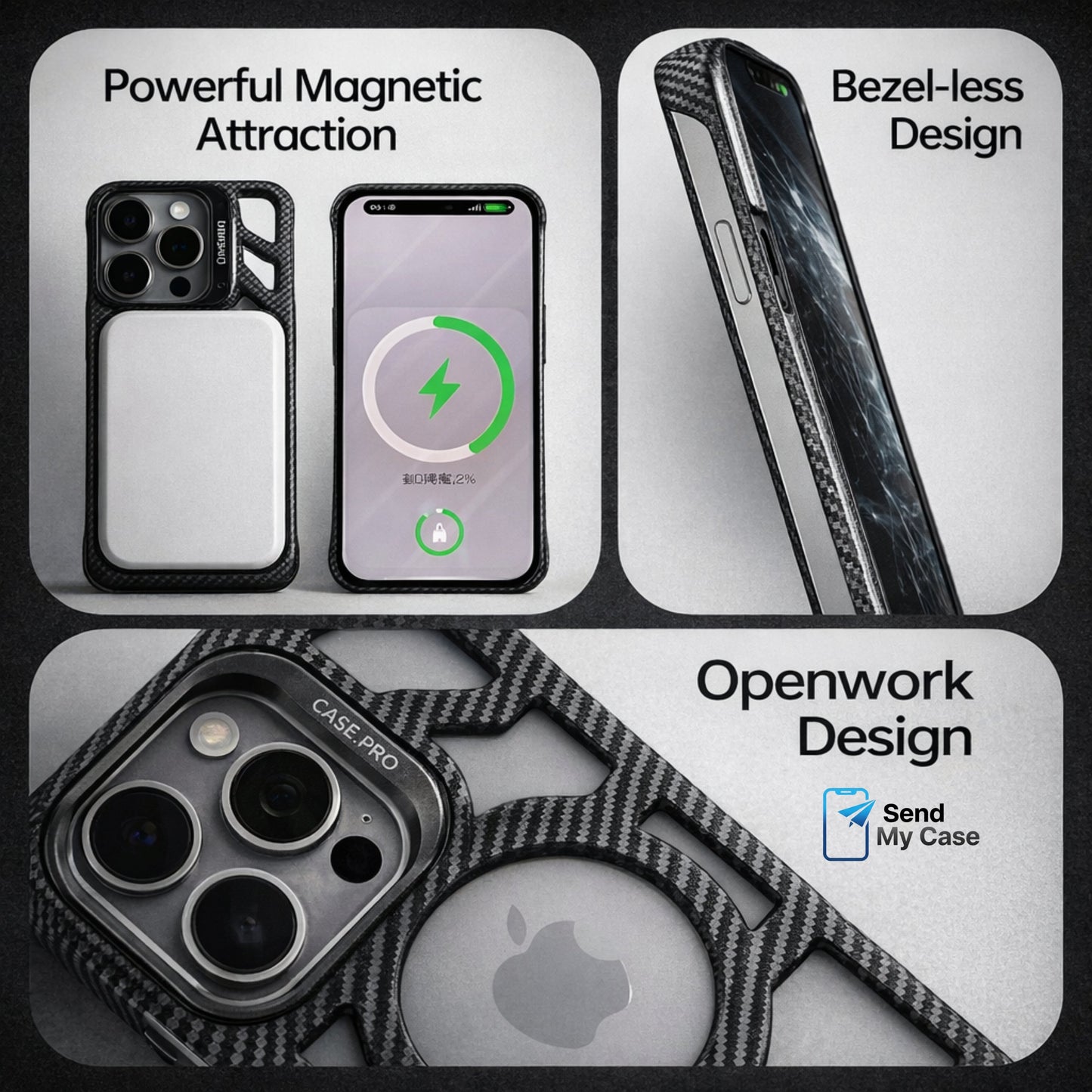 iPhone 17 Pro Max MagSafe Carbon Texture Frameless Case With Lens Holder