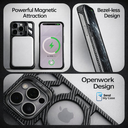 iPhone 17 Pro Max MagSafe Carbon Texture Frameless Case With Lens Holder